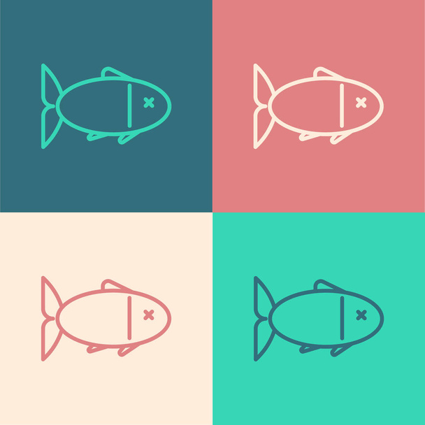 Kleurlijn Vis pictogram geïsoleerd op kleur achtergrond. Vector Illustratie - Vector, afbeelding