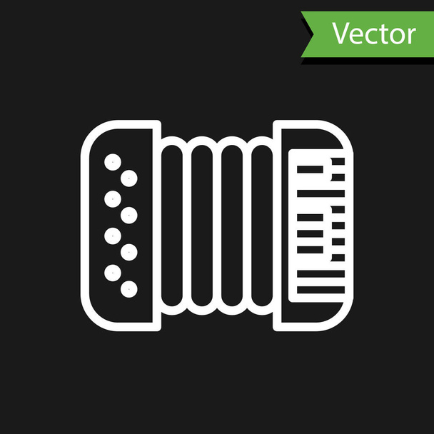 White line Musical instrument accordion icon isolated on black background. Classical bayan, harmonic.  Vector Illustration - Vector, Image