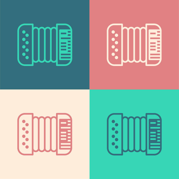 Color line Musical instrument accordion icon isolated on color background. Classical bayan, harmonic.  Vector Illustration - Vector, Image