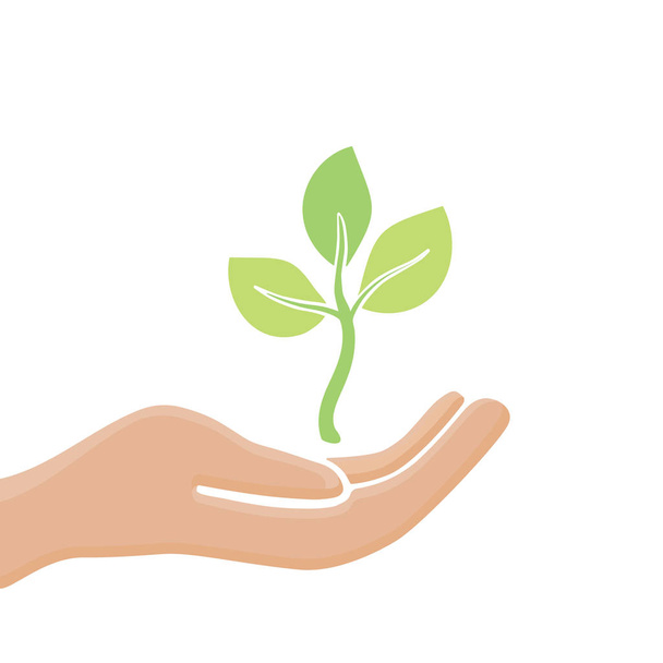 Plant in hand. Greenery protection - Vector, Image