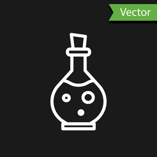 Glasflasche weiße Linie mit magischem Elixier-Symbol isoliert auf schwarzem Hintergrund. Computerspiel. Vektorillustration - Vektor, Bild
