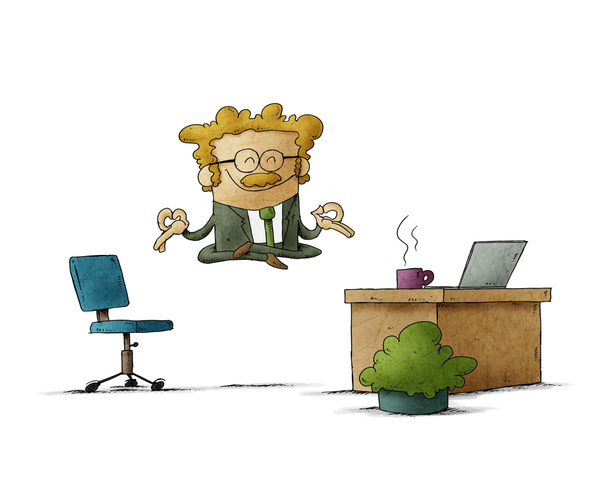 Podnikatel s knírkem se vznáší v její kanceláři a odpočívá. izolované - Fotografie, Obrázek