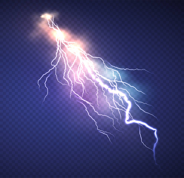 Realistic Lightning effect isolated on clear dark blue background. Vector illustration - Διάνυσμα, εικόνα
