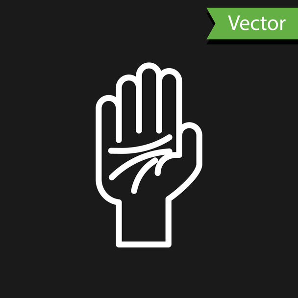 Ligne blanche Palmistie de l'icône de la main isolée sur fond noir. Illustration vectorielle
 - Vecteur, image