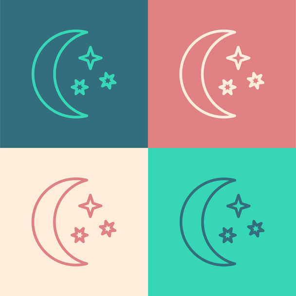 Цвет линии Луна и звезды значок изолированы на цветном фоне. Векторная миграция
 - Вектор,изображение