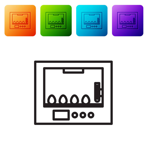 Incubadora de línea negra para huevos icono aislado sobre fondo blanco. Establecer iconos en botones cuadrados de color. Ilustración vectorial
 - Vector, imagen