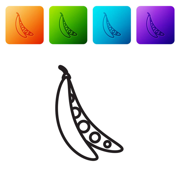 Línea negra Icono de frijoles de riñón aislado sobre fondo blanco. Establecer iconos en botones cuadrados de color. Ilustración vectorial
 - Vector, Imagen