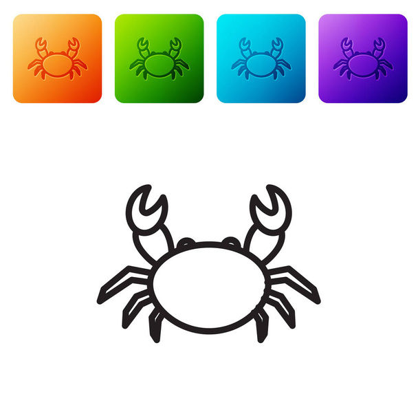 Musta viiva Crab kuvake eristetty valkoisella taustalla. Aseta kuvakkeet värillisiin neliön painikkeisiin. Vektorikuvaus
 - Vektori, kuva