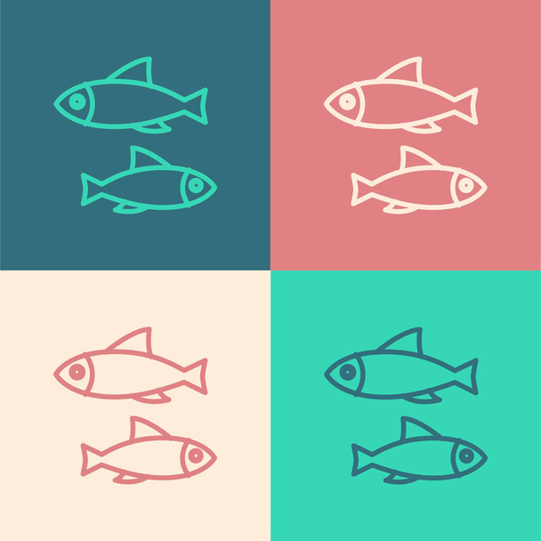 Color line Fish icon isolated on color background.  Vector Illustration - Vector, Imagen