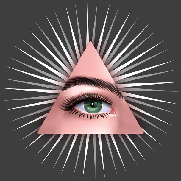 三角形の目を見てる神聖マゾニックシンボル。プロビデンスの眼。キリスト教の悲しみを見てください。錬金術、宗教、精神性、オカルト。神秘的なドローイングアート現実的なベクターストックイラスト - ベクター画像