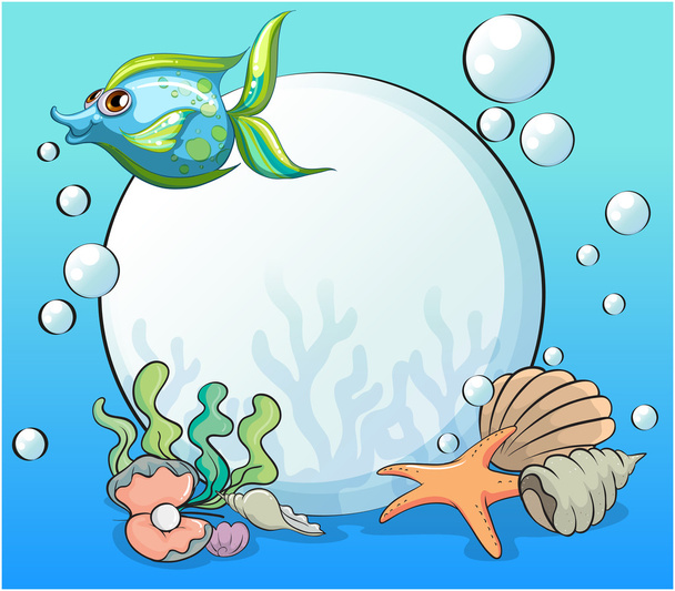 Рыба и другие морские существа возле гигантской жемчужины
 - Вектор,изображение