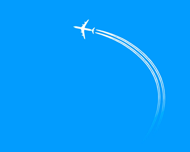 Bílé letadlo letí proti modré obloze a zanechává za sebou bílou stopu. Vektor - Vektor, obrázek