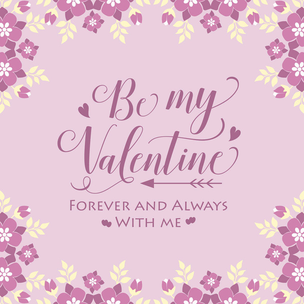 Design elegant card happy valentine, with cute pink floral frame. Vector - Vettoriali, immagini