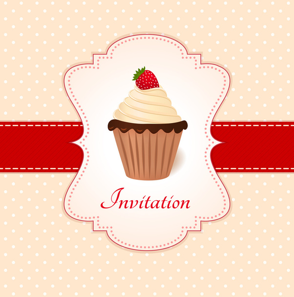 Vintage card with strawberry cupcake. Vector illustration. - Διάνυσμα, εικόνα