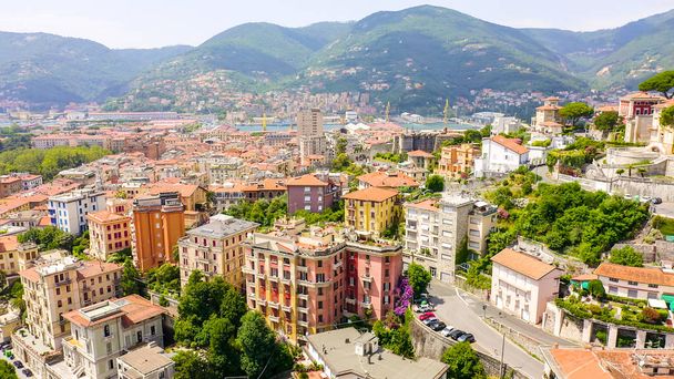 La Spezia, Italy. Flight over the city. View from above, Aerial View  - 写真・画像
