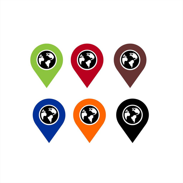 set colorido mapa pin y globo ilustración logo y vector icono
 - Vector, Imagen