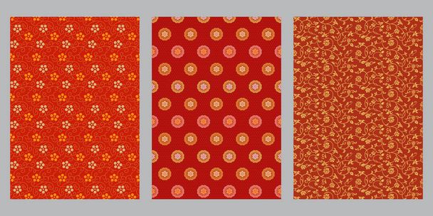 日本の赤と金の桜ツタ、梅の花、ツタの花の抽象的な背景 - ベクター画像