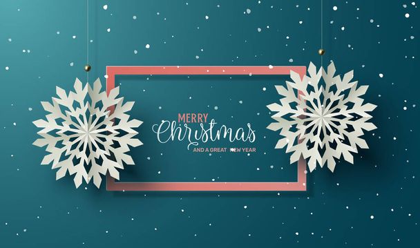Holiday greeting card design. Winter Background with paper Snowf - Vector, Image