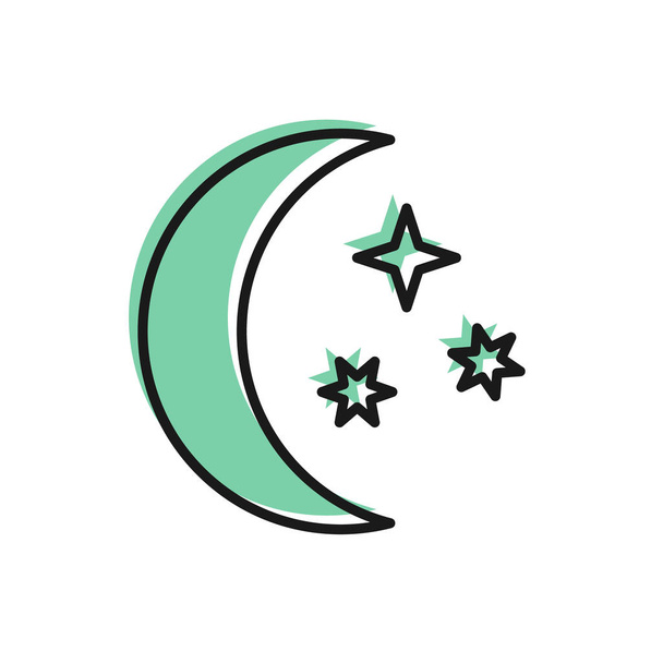 Black line Moon and stars icon isolated on white background. Vector Illustration - Vetor, Imagem