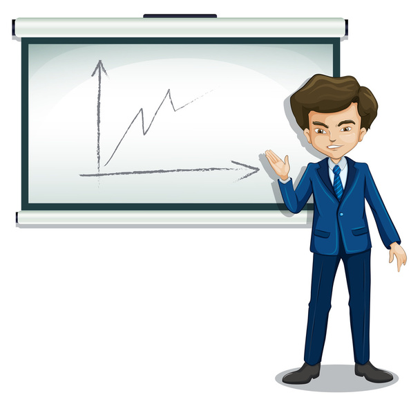 Un hombre explicando el gráfico en el tablón de anuncios
 - Vector, Imagen