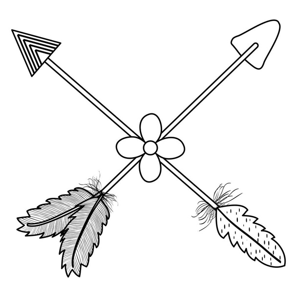 羽と花で交配したボヘミアンの矢 - ベクター画像