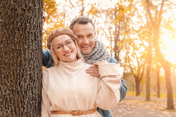 Feliz pareja Madura en el parque de otoño
 - Foto, imagen