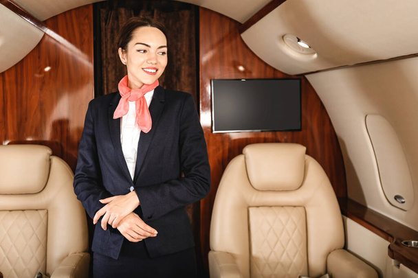 Hostess aerea a bordo del moderno aereo privato
 - Foto, immagini