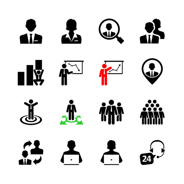 Empresários, recursos humanos e conjunto de ícones de gestão
 - Vetor, Imagem