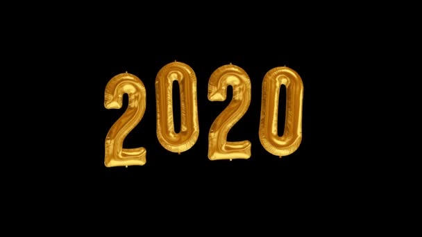 Yeni yıl 2020 kutlaması. Altın folyo balonları siyah arkaplanda 2020 numara - Video, Çekim