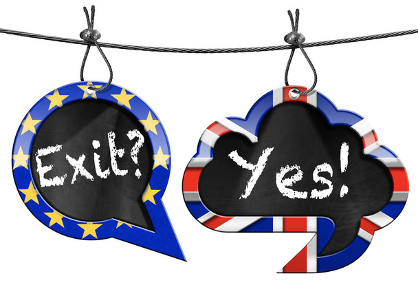 Brexit concept - Spraakbelletjes met tekst Uitgang en Ja - Foto, afbeelding