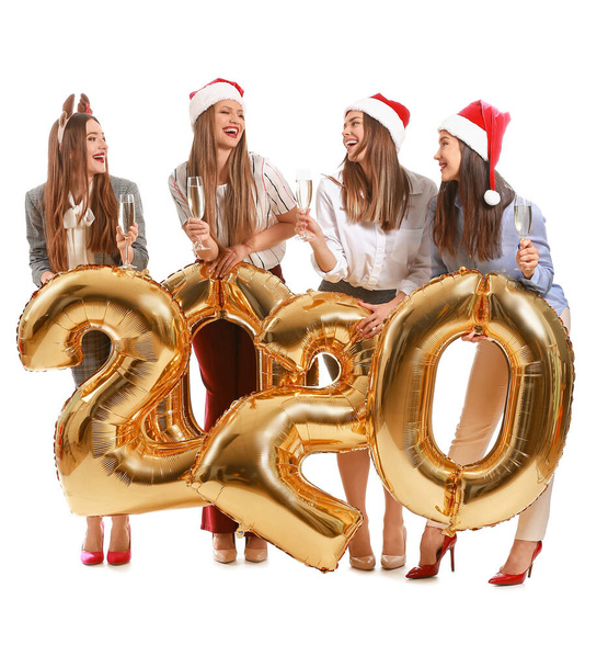 Friends celebrating New Year on white background - Photo, image