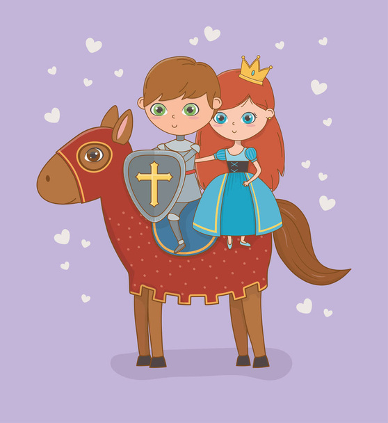 Hercegnő lovag és ló mesebeli design - Vektor, kép