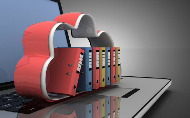 Chmura laptopa 3D i foldery. Ilustracja 3D - Zdjęcie, obraz