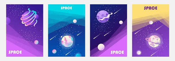 Cosmos, universe and sky. Milky Way. Set of colorful templates for tickets, flyers, banners, posters, covers.  - Vector, Image
