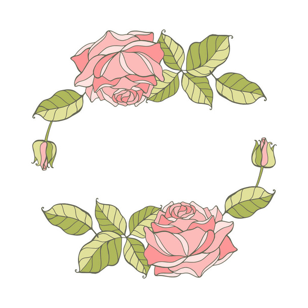 Vintage krans van rozen met de hand tekenen. Vector illustratie geïsoleerd op witte achtergrond. - Vector, afbeelding