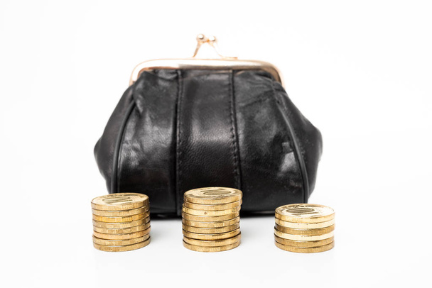 Purse with money isolated on white background - Foto, afbeelding
