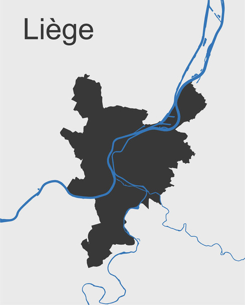 Векторна карта міста Льєж (Бельгія) і річки Маас темні сірі адміністративні території на світлому тлі - Вектор, зображення