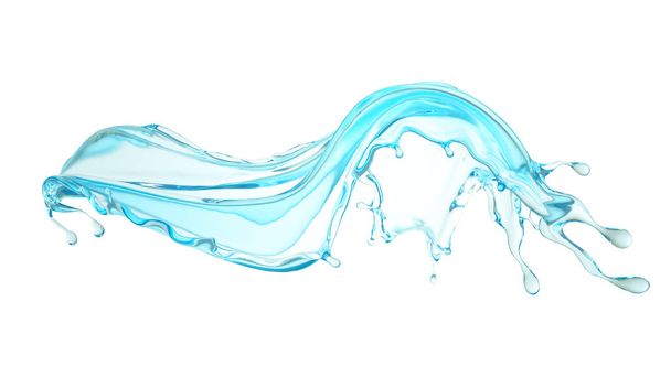 Isolated blue splash of water on a white background. 3d illustra - Photo, Image