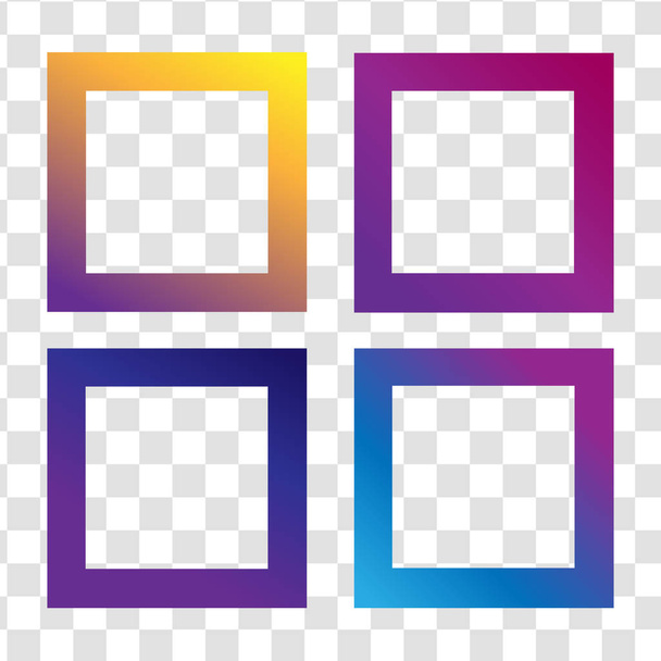 Trendy veelkleurige frames voor social media template, foto, banner, kaart, website element. Vector vierkante gradiënt randen - Vector, afbeelding