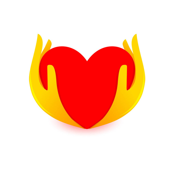Vörös Szív a tenyeredben. Imádom a logót. Tervezési elem Valentin-napra. - Vektor, kép