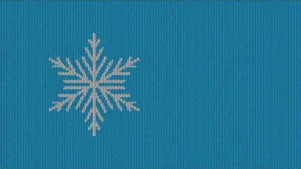 Blue background of knitted texture with snowflake. Looped footage. Festive, winter, new year, Christmas background. Space for text. 4K. - Footage, Video