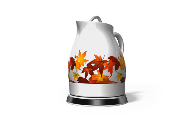 3D rendering ceramic electric kettle with metal stand on white b - Photo, Image