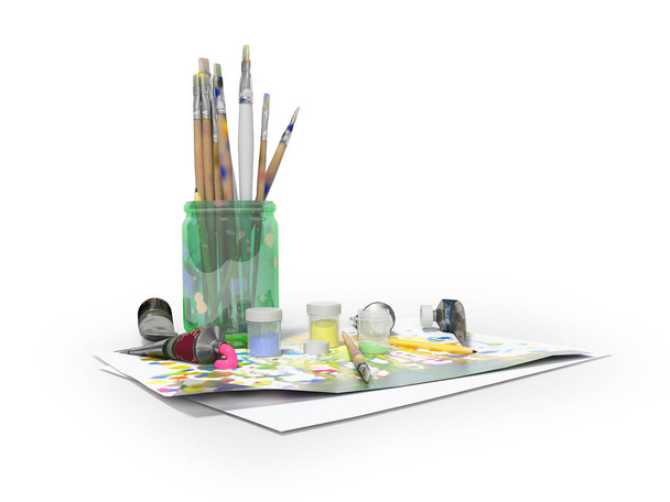 3d juego de renderizado para dibujar con pinturas sobre fondo blanco ingenio
 - Foto, Imagen