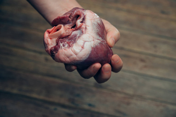 Srdce (prasečí srdce) v ruce pro koncept kardiologie - Fotografie, Obrázek
