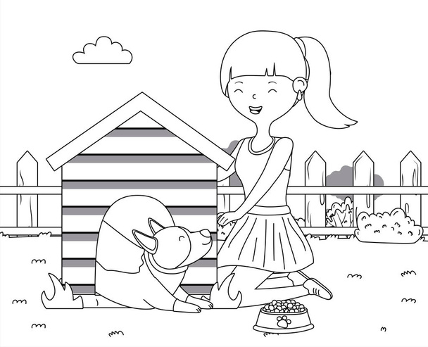 Mädchen mit Hund Cartoon-Design - Vektor, Bild
