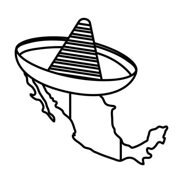 Mapa mexicano isolado com desenho vetorial de chapéu
 - Vetor, Imagem