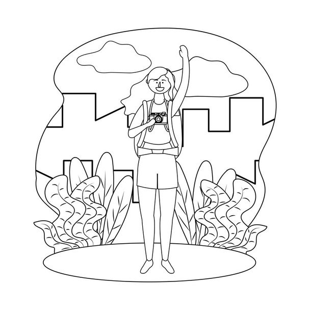 Turistická dívka kreslená s návrhem pytle - Vektor, obrázek