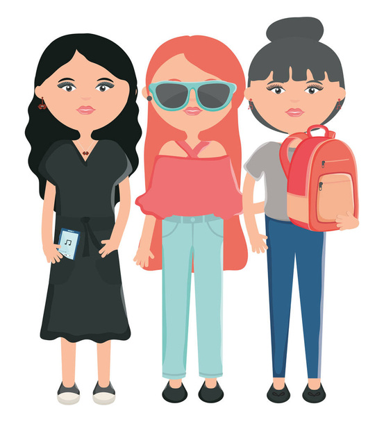 cute girls with accessories urban style characters - Vector, Image