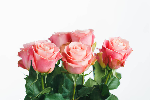 roze rozen boeket, witte achtergrond - Foto, afbeelding