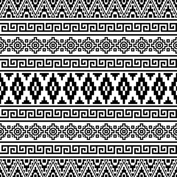 Modello etnico senza soluzione di continuità Illustrazione vettoriale con disegno tribale in colore bianco e nero - Vettoriali, immagini